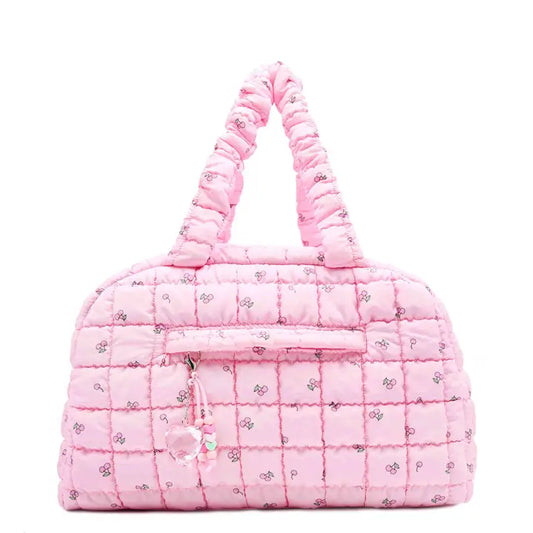 OMG Accessories Quilted Scrunchies Cherry Printed Medium Duffle Bag