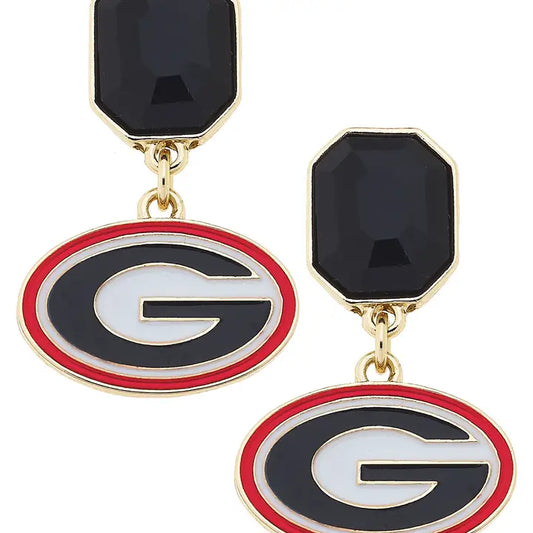 Canvas Style Georgia Bulldogs Rhinestone Enamel Logo Earrings