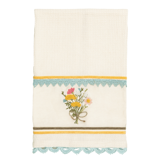 MUD PIE YELLOW FLOWER EMBROIDERED TOWEL