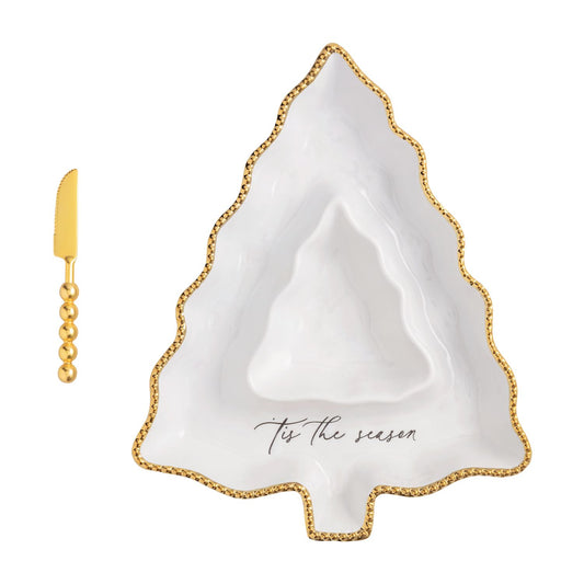 MUD PIE GOLD EDGE TREE CHIP & DIP SET