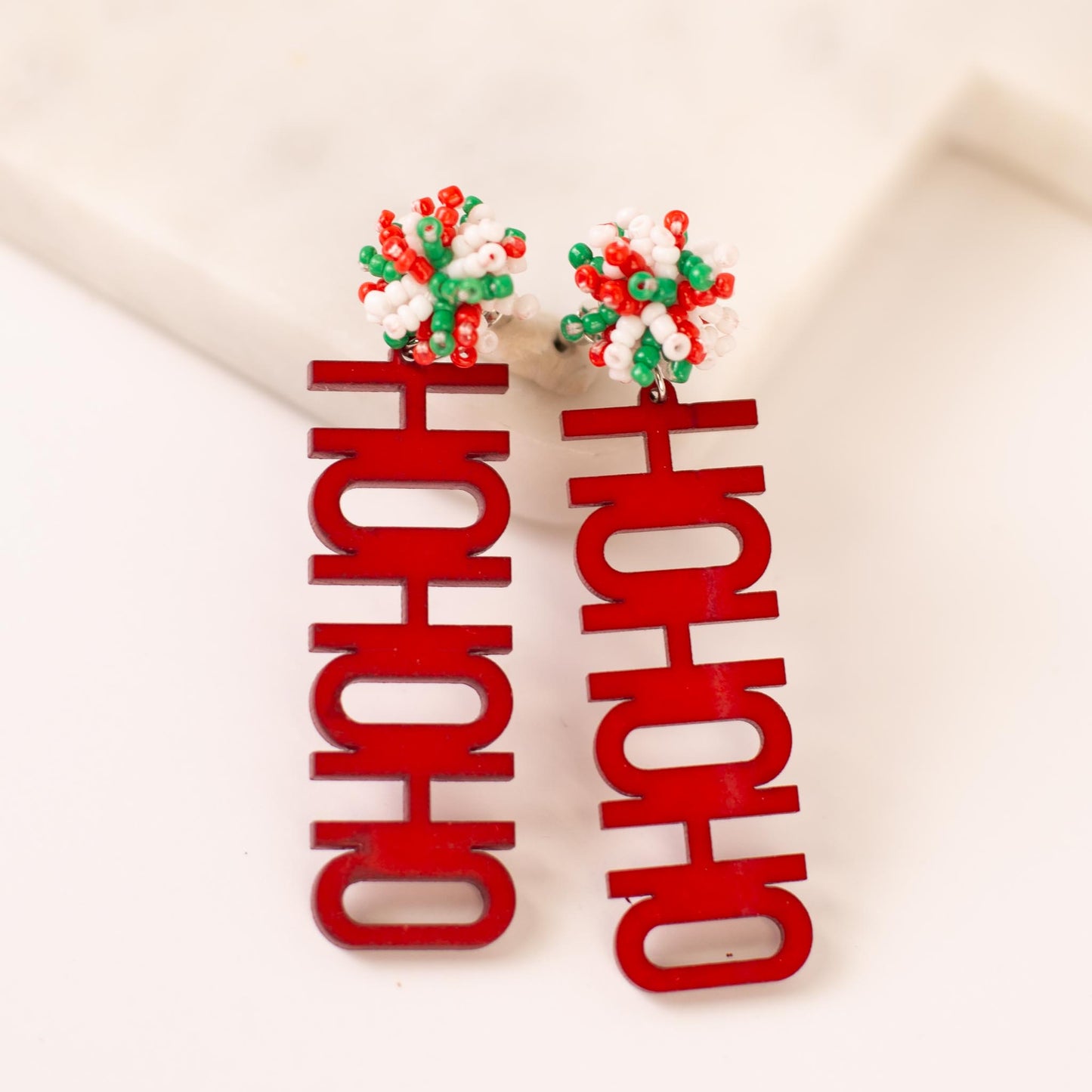 HoHoHo Pom Pom Earrings in Red