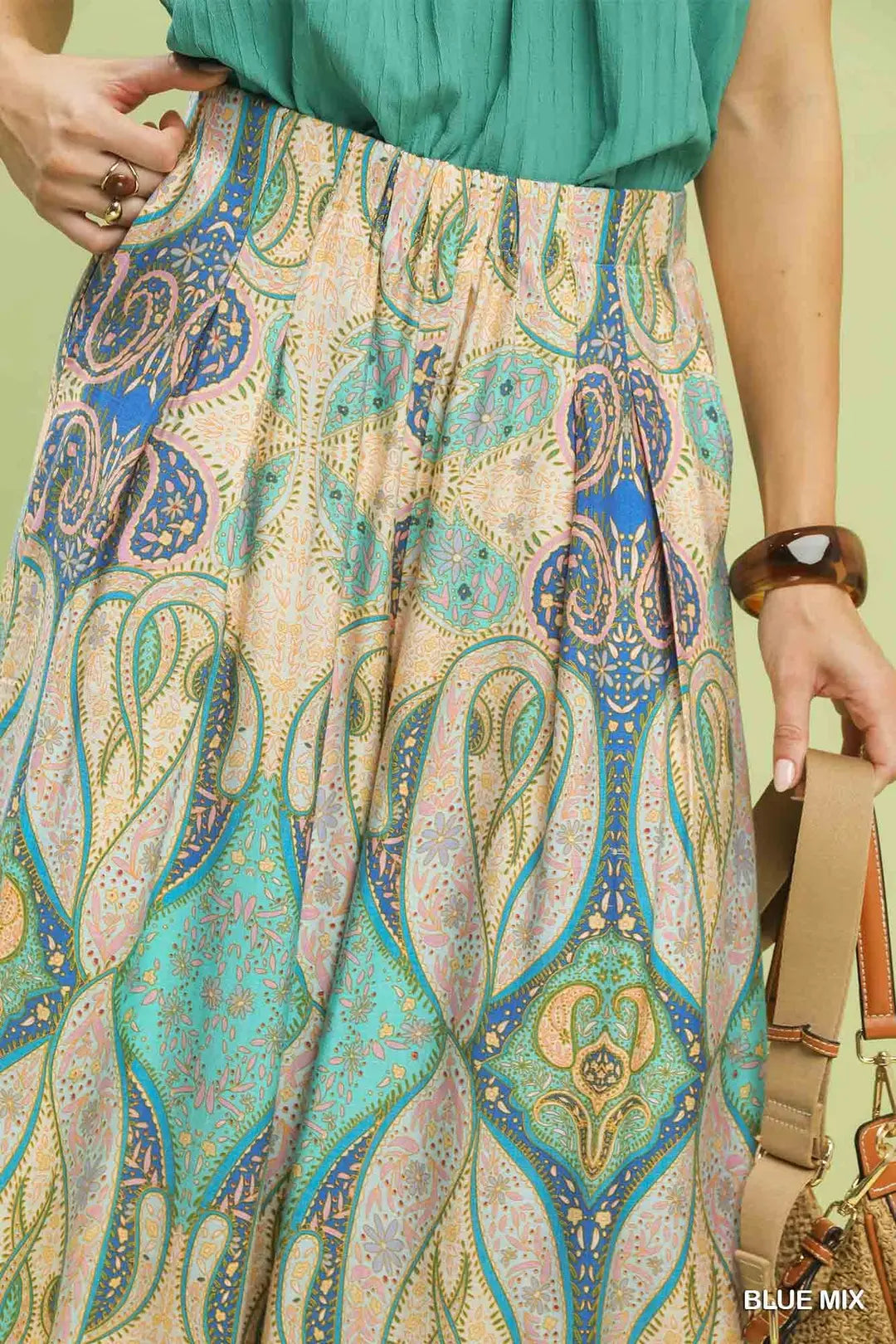 Umgee Printed Pull-On Skirt Pants