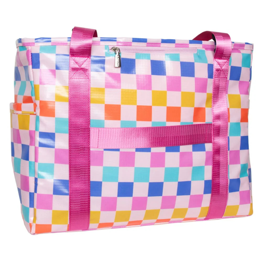 KATYDID MULTICOLORED CHECKERED FOLDABLE LARGE TOTE BAG