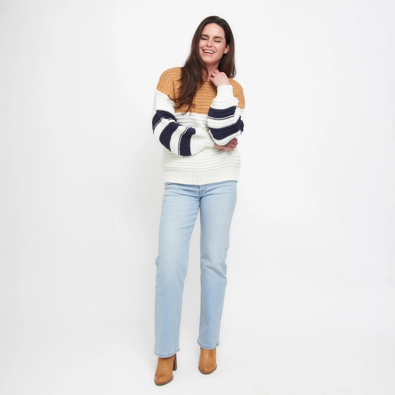 Elsie & Zoey Kennedy Color Block Chunky Drop Shoulder Sweater