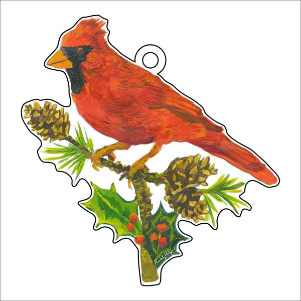 Kimberly Hodges Art and Design Cardinal with Pine Cones Ornament