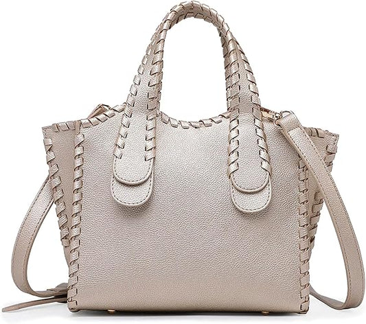 JEN & CO. Marla Women's Whipstitch Satchel Handbag-Lt. Gold