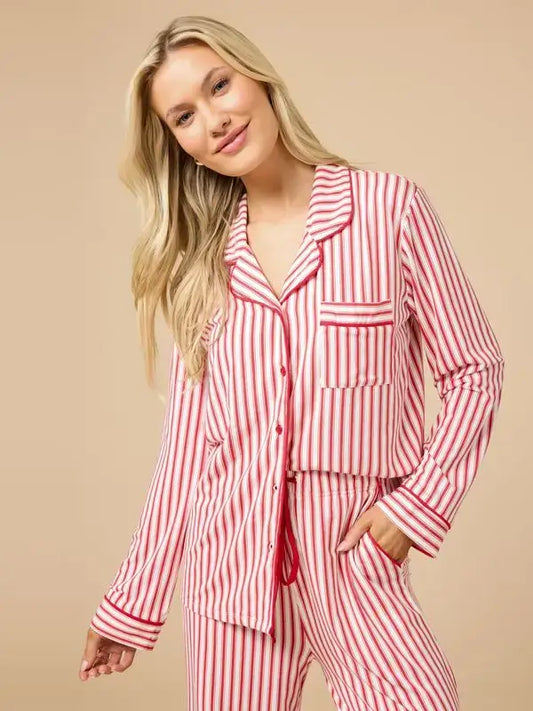 Softies Women's Traditional Christmas Collar Pajama Set