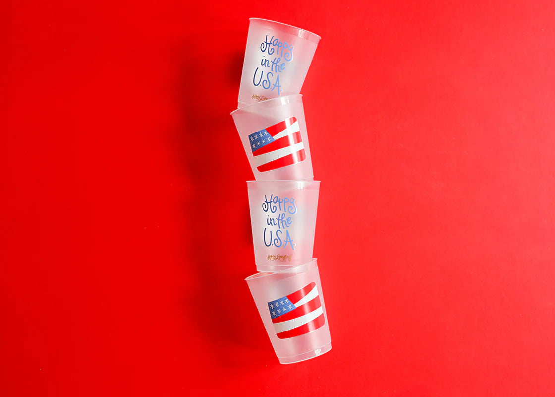 HAPPY EVERYTHING FLAG FROSTED CUPS SET OF 10