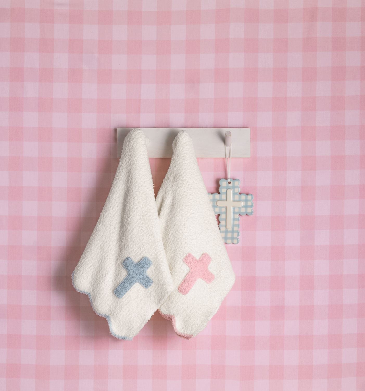 MUD PIE PINK CROSS CHENILLE BLANKET