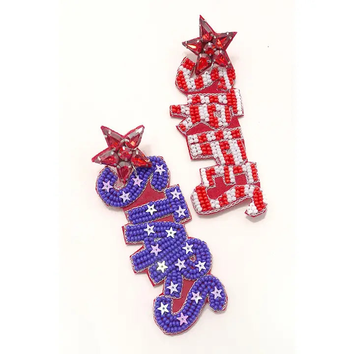 4TH of July Seedbead Stars Stripe Earrings