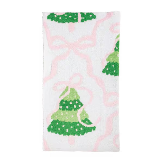MUD PIE PINK BOW CHRISTMAS TREE CHENILLE BLANKET
