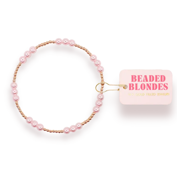 Beaded Blondes Pink Ily Bracelet in Gold