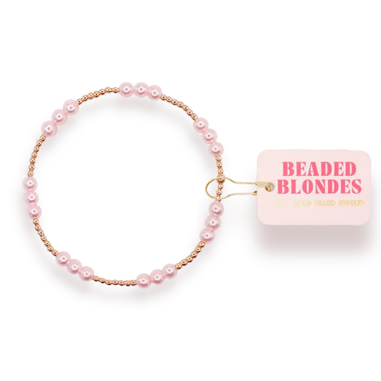 Beaded Blondes Pink Ily Bracelet in Gold