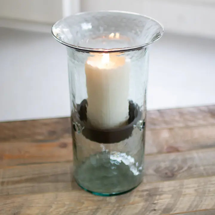Kalalou Original Glass Candle Cylinder W Rustic Insert - Large