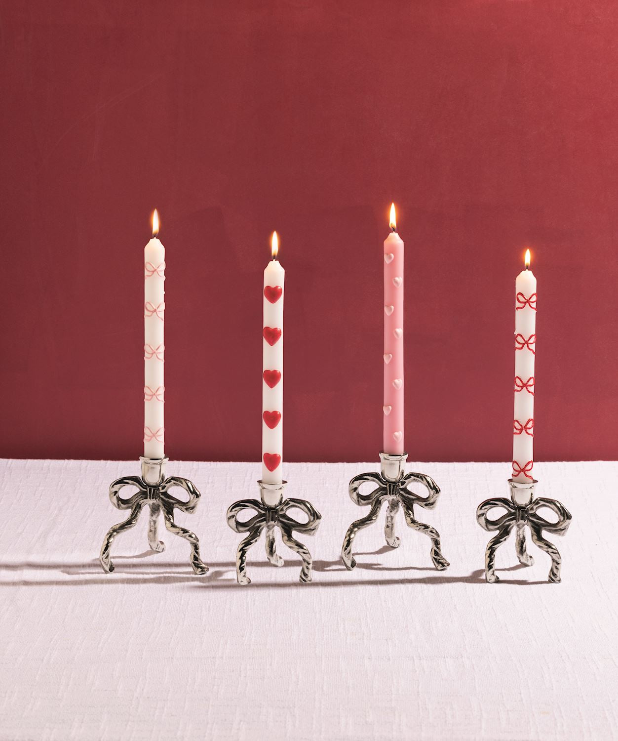 MUD PIE BOW HEART TAPER CANDLES