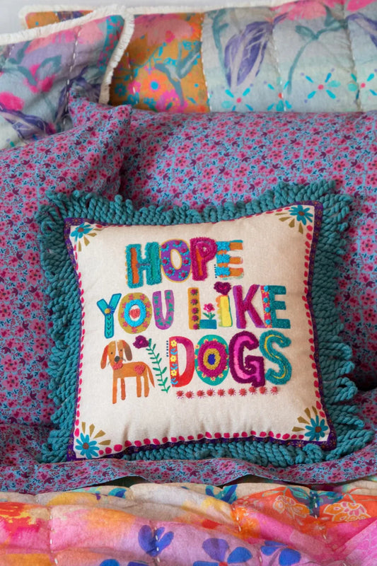 Natural Life Tufted Boho Pillow- Hope You Like Dogs