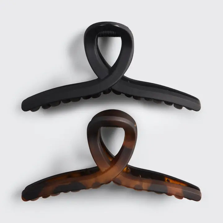 Kitsch Recycled Plastic Large Loop Claw Clips 2pc - Black & Tort