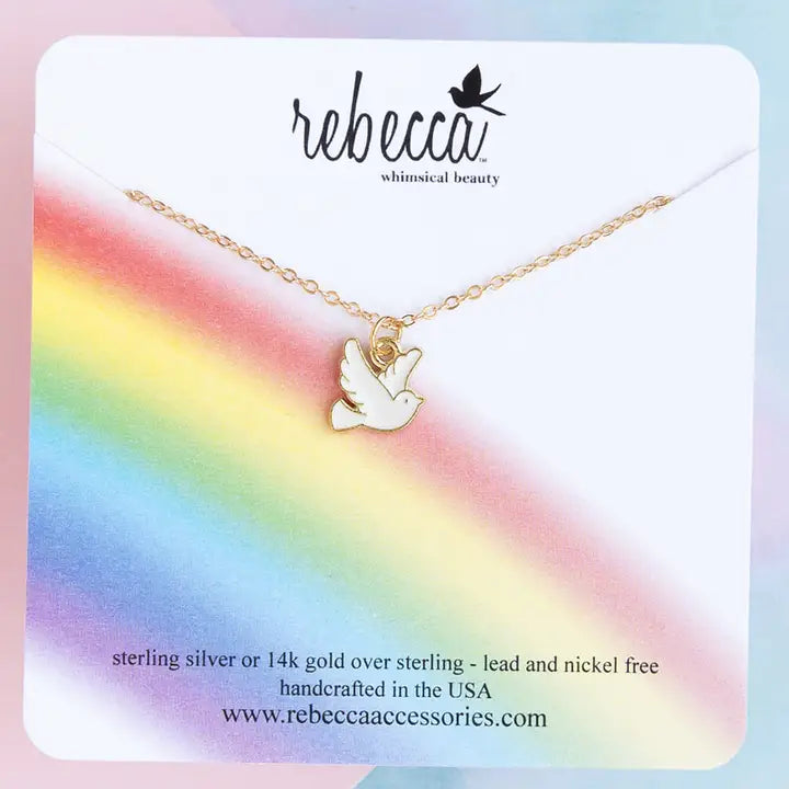 Rebecca Accessories Dove Bird Peace Enamel Charm Necklace Children's Religion