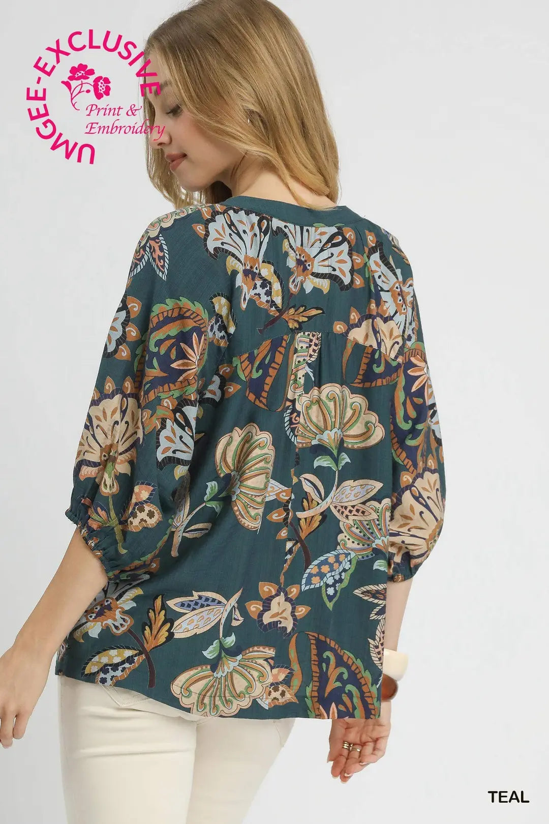 Umgee Boho Paisley Puff Sleeve Blouse
