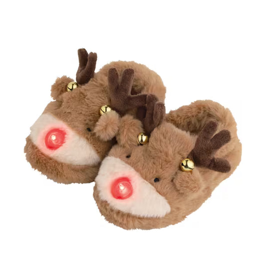 MUD PIE CHRISTMAS JINGLE LIGHT-UP SLIPPERS-REINDEER