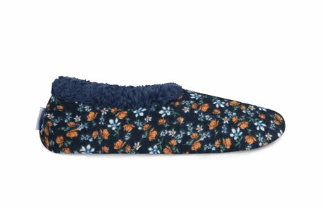 Snoozies! Womens Floral Corduroy Slipper With Memory Foam Sole Navy