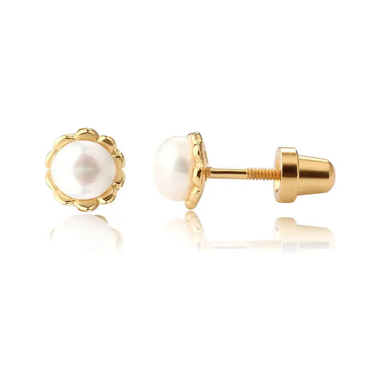 Cherished Moments Girls 14K Gold-Plated Pearl Screw Back Earrings For Toddlers