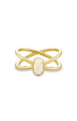 EMILIE DOUBLE BAND RING GOLD IRIDESCENT DRUSY 8