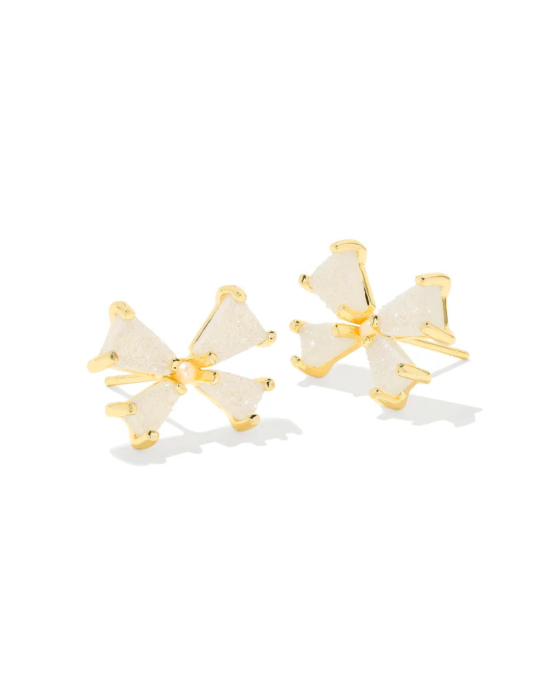 Kendra Scott Blair Gold Bow Small Stud Earrings in Iridescent Drusy