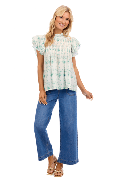 MUD PIE DOLLY FLUTTER TOP-WHITE