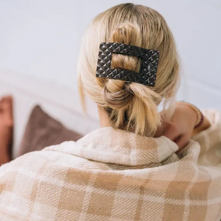 Teleties Flat Rectangle Hair Clip | Medium | Truly Taupe Quilted