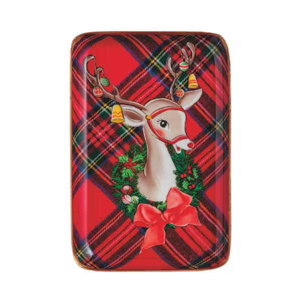 MUD PIE REINDEER TARTAN TIDBIT TRAY
