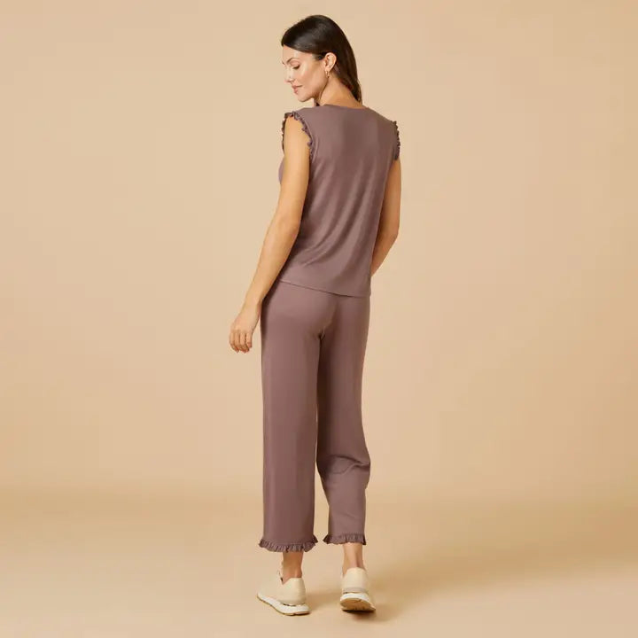 Softies Dream Ruffle V-Neck with Cropped Pant-Driftwood