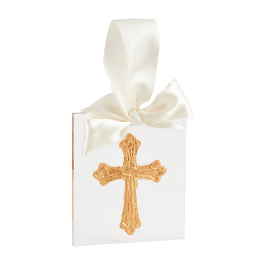 MUD PIE CROSS GOLD ACRYLIC ORNAMENT