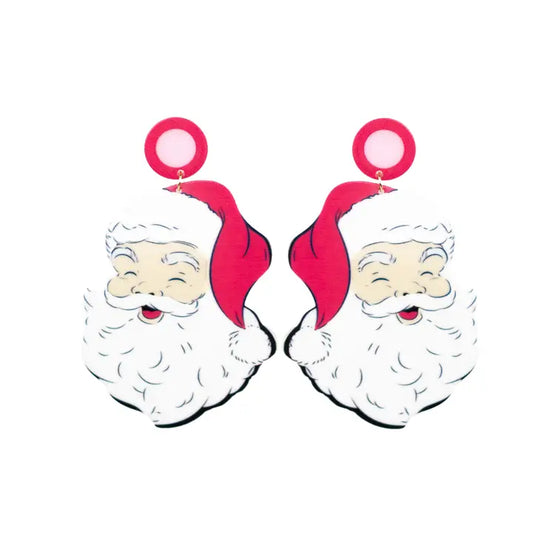 The Royal Standard Hohoho Santa Earrings White/Pink 3"