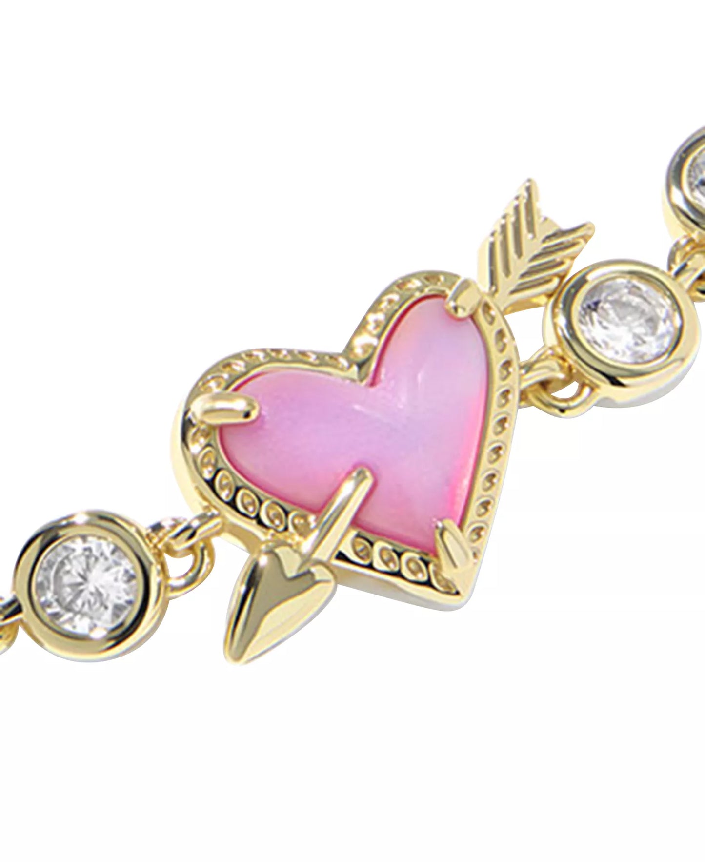 KENDRA SCOTT ARI HEART ARROW TENNIS BRACELET GOLD PINK OPALESCENT RESIN