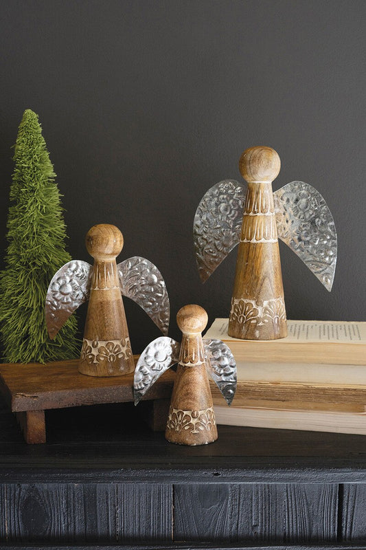 Kalalou Wood and Tin Tabletop Christmas Angels