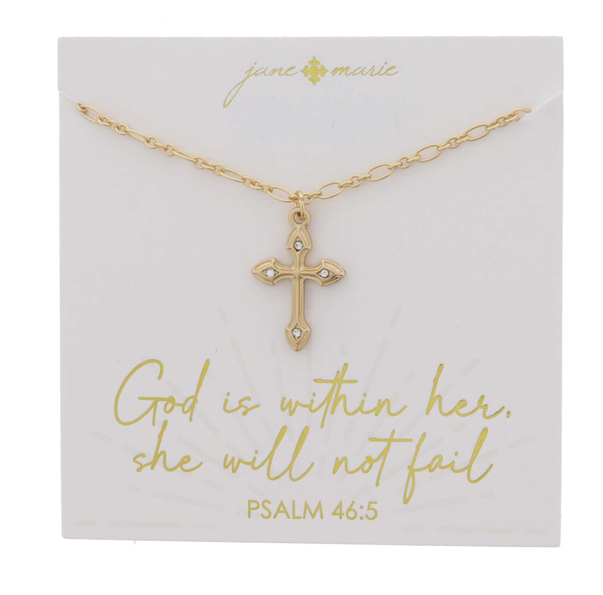 JANE MARIE GOLD CROSS WITH CRYSTAL INLAY POINTS NECKLACE