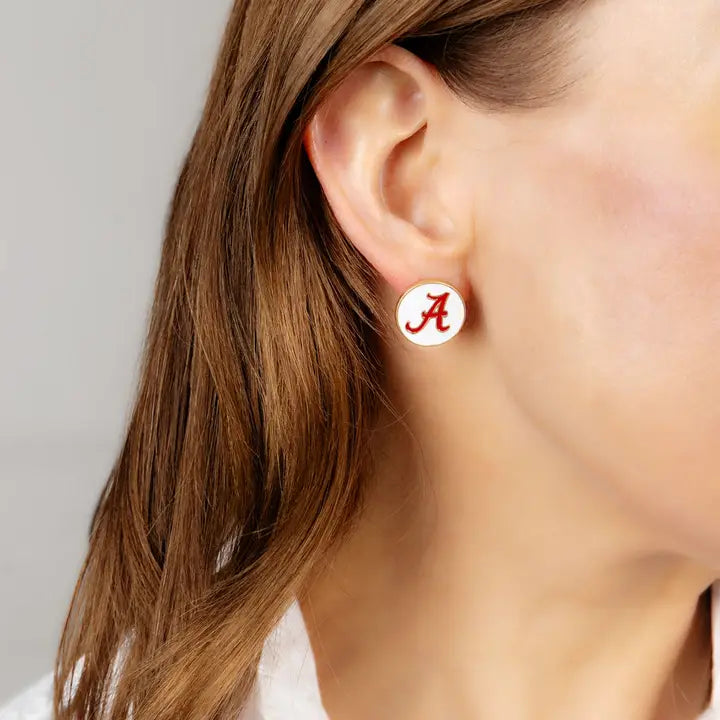 Canvas Style Alabama Crimson Tide Enamel Disc Stud Earrings in White