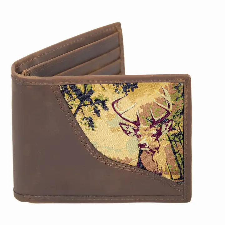 Zep-Pro Buck Men's Bifold Woven Patch Leather Wallet.