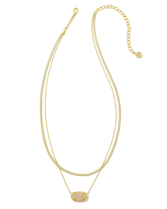 KENDRA SCOTT ELISA HERRINGBONE MULTISTRAND NECKLACE GOLD IRIDESCENT DRUSY