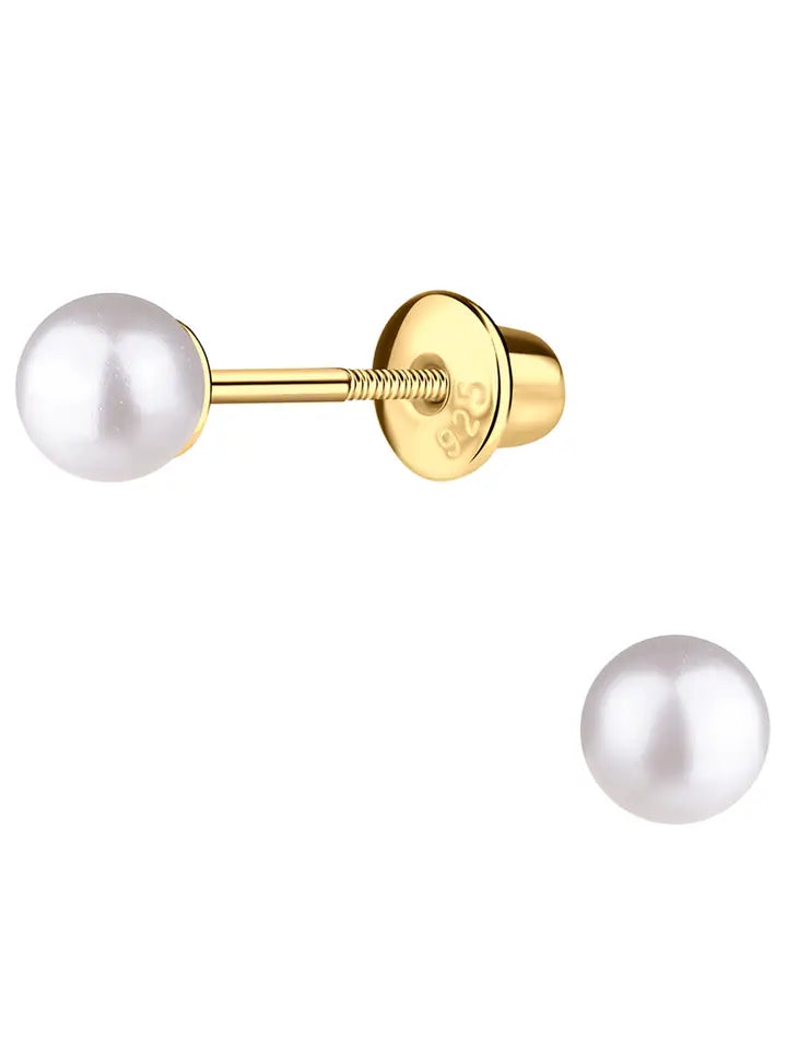 Cherished Moments 14K Gold-Plated White Pearl Earrings with Screw Backs