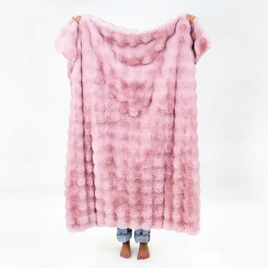 Jane Marie Pink Faux Fur Throw Blanket