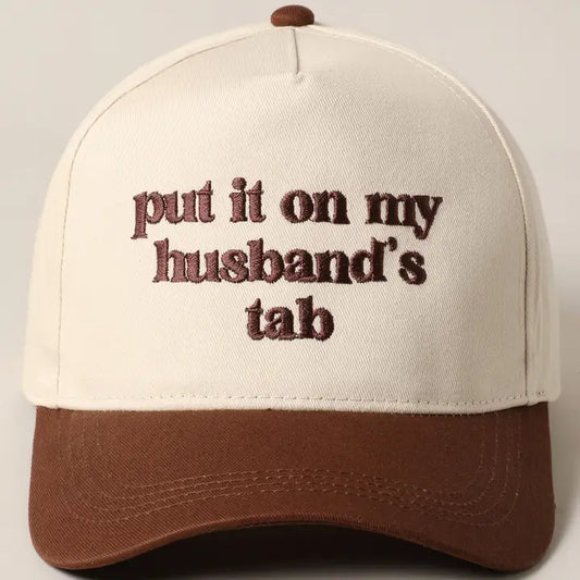Put It On My Husband's Tab Embroidery Canvas Cap-Brown