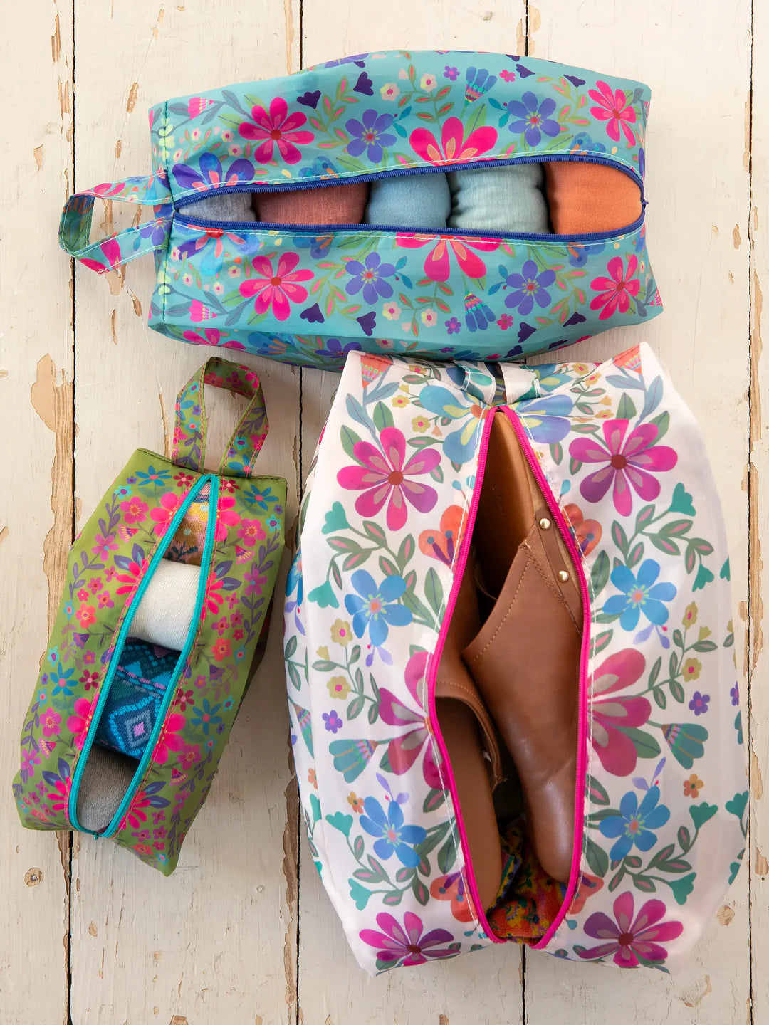 Natural Life Pack & Go Packing Cubes, Set of 3-Folk Flower
