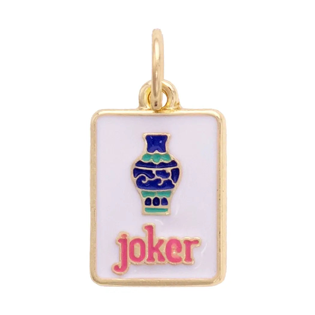 Canvas Style Joker Mahjong Tile Charm in White, Blue, & Pink