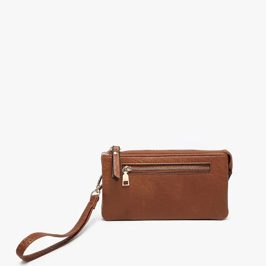 Jen & Co. Ariel Distressed Dual Compartment Wristlet Wallet-Brown