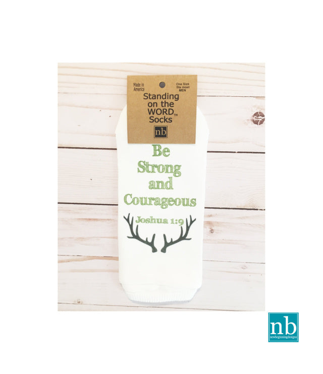 MEN's Standing on the Word Socks Antlers with Green Verse: Joshua 1:9 Be Strong and Courageous
