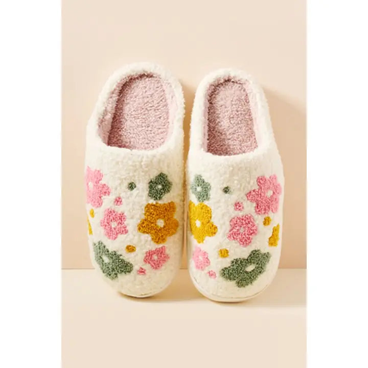 Love and Repeat Flower Fuzzy Fleece Soft Slipper