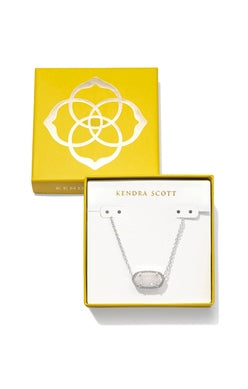 KENDRA SCOTT BOXED ELISA PENDANT NECKLACE SILVER IRIDESCENT DRUSY