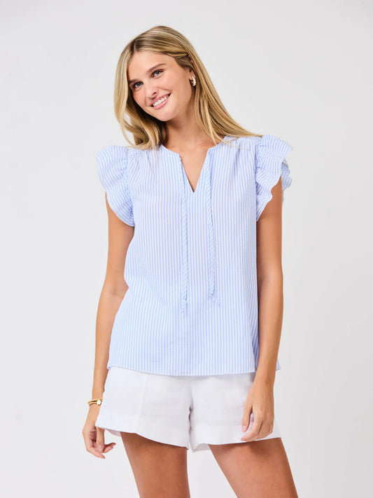 Mary Square Lydia Seersucker Top | Blue + White